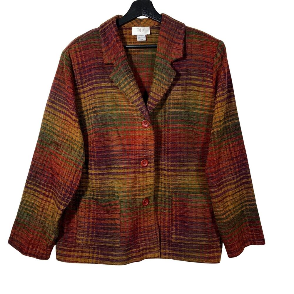 Vintage 80s Tofy Woven Jacket Winter Fall Blazer Preppy Rust Red Purple 22